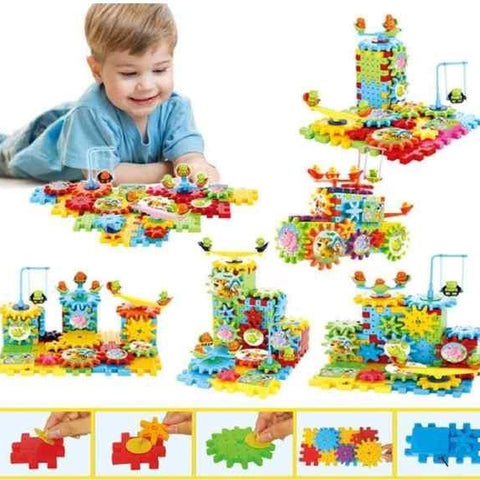 Battery Operated 81pcs Rotating Building Blocks with Gears for STEM Learning