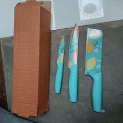 Set of 3 Floral Design Stainless Steel Professional Kitchen Knife Set
