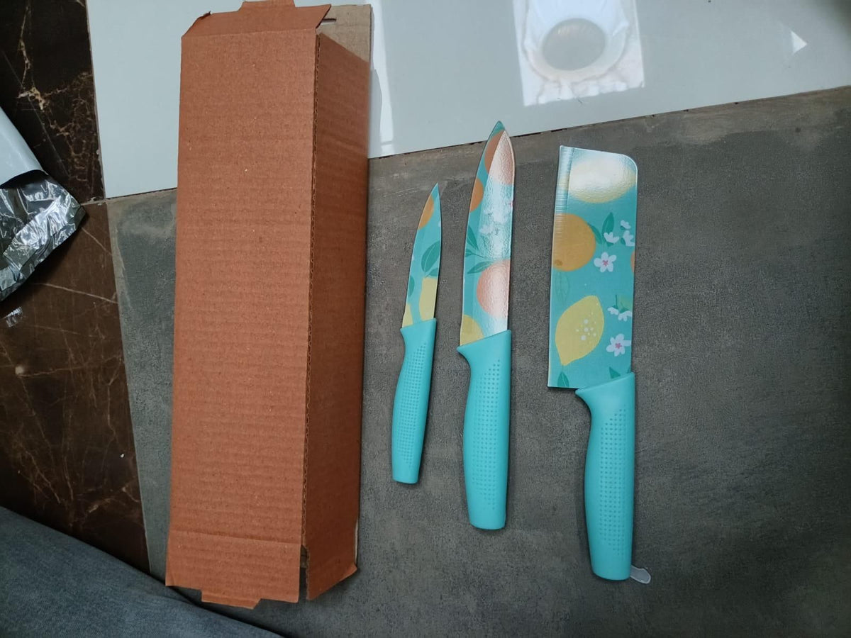 Set of 3 Floral Design Stainless Steel Professional Kitchen Knife Set